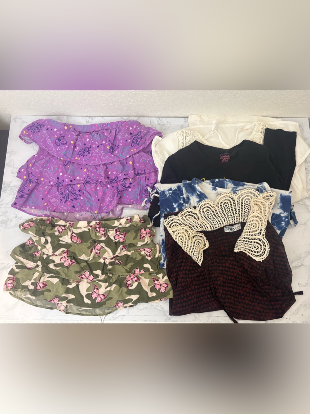 365 Kids O’chill Cikoby Faded Glory Girls Sz 7-8 & 9 Lot Of 6 Skirts Tops